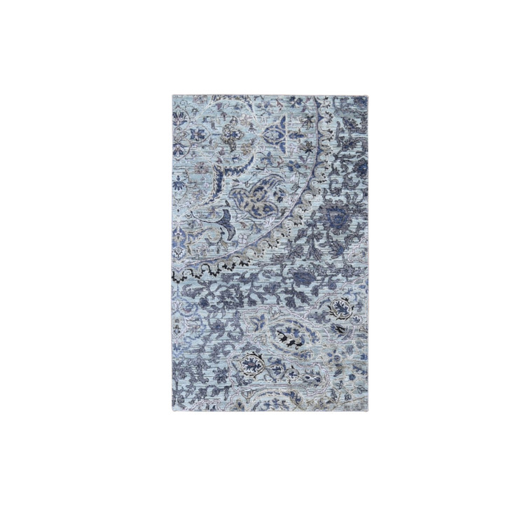 Transitional Wool & Silk Hand Knotted Rug Grey No Border 3.0X5.3 -O059487
