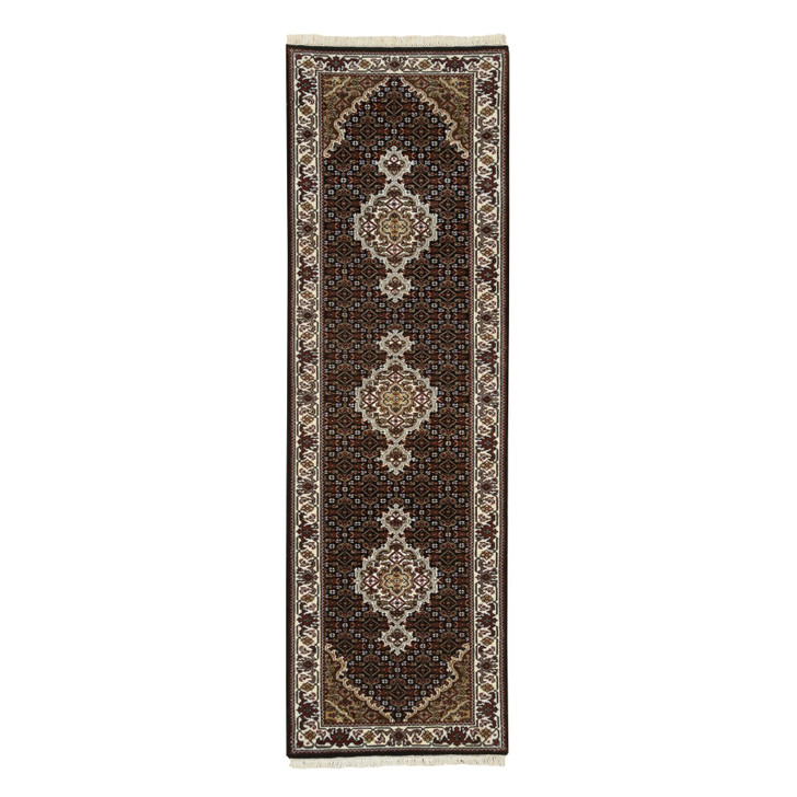 Fine Oriental Wool Hand Knotted Rug Black Ivory 2.0X7.10 -O065061