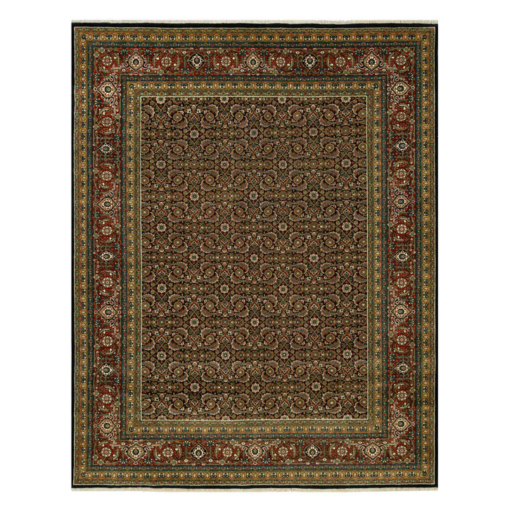 Fine Oriental Wool Hand Knotted Rug Black Red 7.10X10.0 -O090444