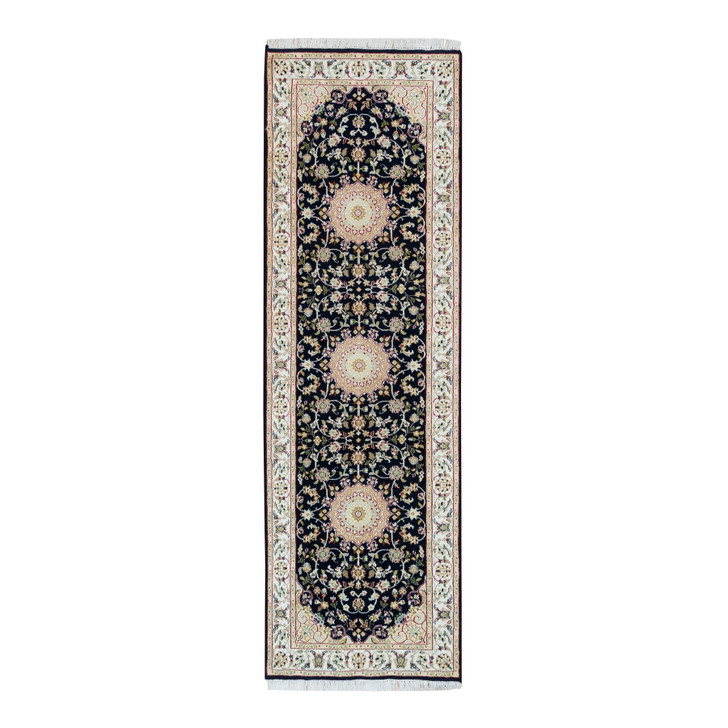 Fine Oriental Wool Hand Knotted Rug Blue Ivory 2.6X8.0 -O065990