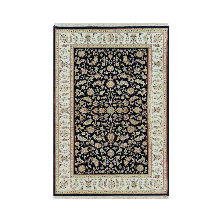 Fine Oriental Wool Hand Knotted Rug Blue Ivory 4.10X7.2 -O090308