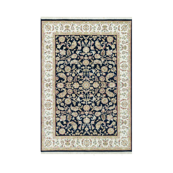 Fine Oriental Wool Hand Knotted Rug Blue Ivory 6.1X8.10 -O090612