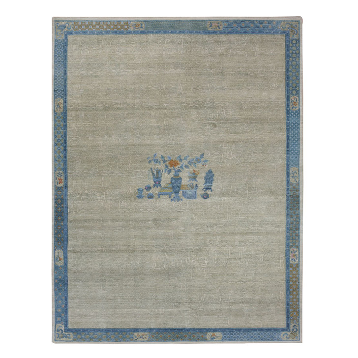 Fine Oriental Wool Hand Knotted Rug Grey Blue 9.1X12.1 -O075409