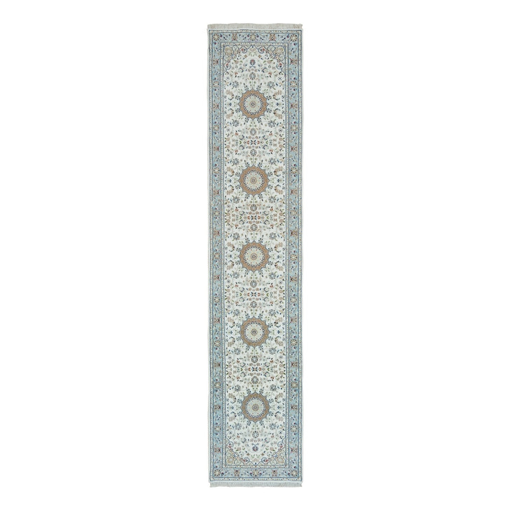 Fine Oriental Wool Hand Knotted Rug Ivory Blue 2.8X13.0 -O090028