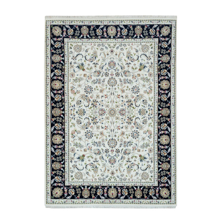 Fine Oriental Wool Hand Knotted Rug Ivory Blue 5.0X7.0 -O065972