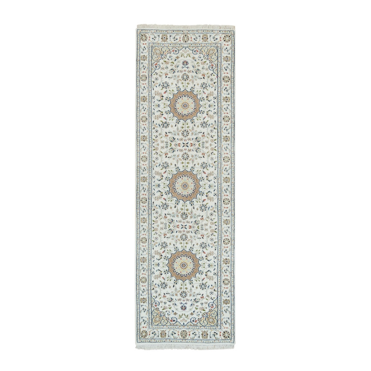 Fine Oriental Wool Hand Knotted Rug Ivory Ivory 2.8X8.4 -O065985