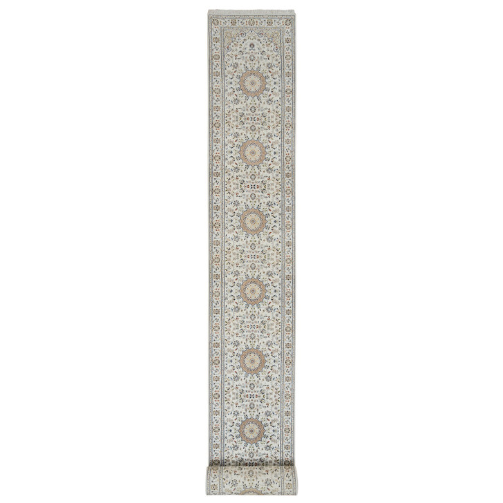 Fine Oriental Wool Hand Knotted Rug Ivory Ivory 2.9X26.2 -O064745