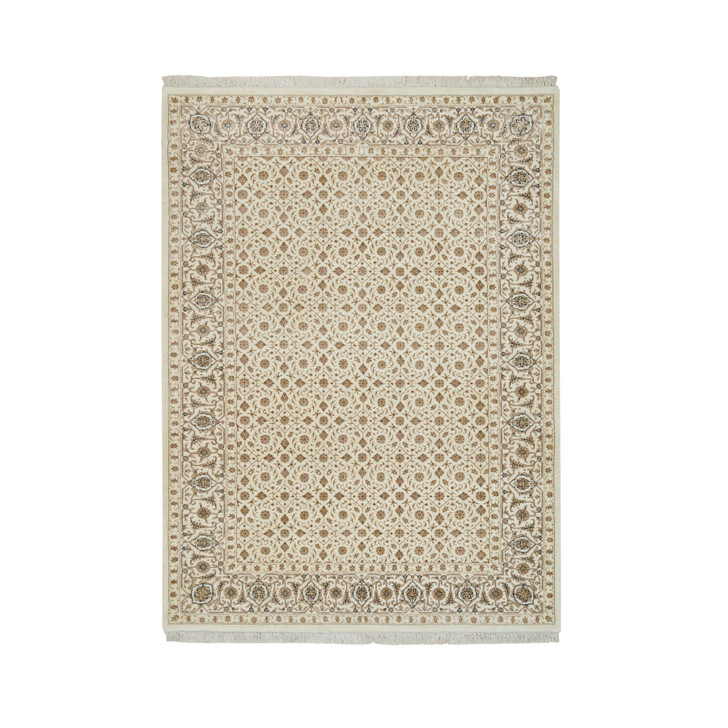 Fine Oriental Wool Hand Knotted Rug Ivory Ivory 4.7X6.8 -O065347