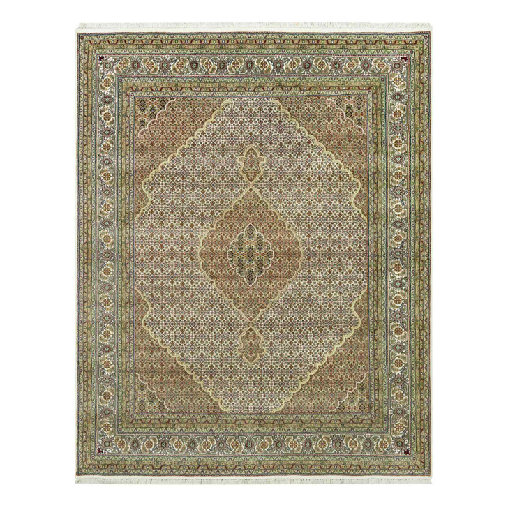 Fine Oriental Wool Hand Knotted Rug Ivory Ivory 7.10X9.11 -O090604