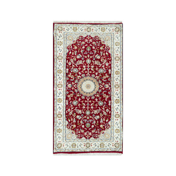 Fine Oriental Wool Hand Knotted Rug Red Ivory 2.4X4.9 -O090516