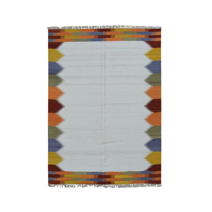 Flat Weave Wool Hand Woven Rug Ivory Multicolored 5.5X7.10 -O087885
