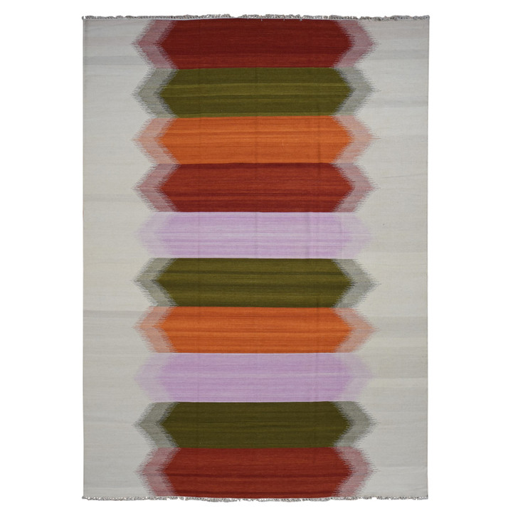 Flat Weave Wool Hand Woven Rug Ivory No Border 9.0X12.7 -O087879