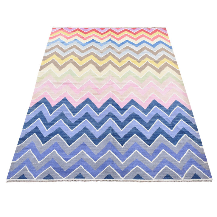 Flat Weave Wool Hand Woven Rug Pink No Border 5.8X7.10 -O080552