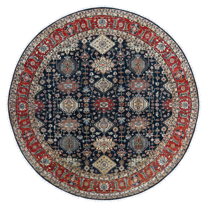 Heriz Wool Hand Knotted Rug Black Red 10.0X10.0 -O010065