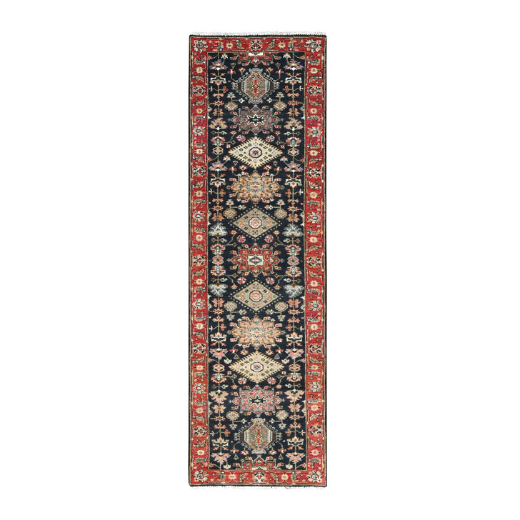 Heriz Wool Hand Knotted Rug Black Rust Red 2.7X10.1 -O084710