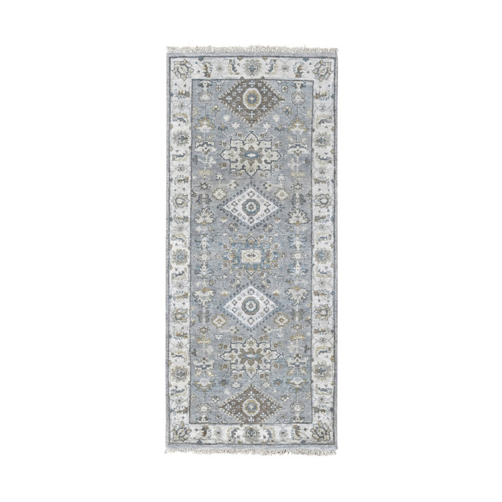 Heriz Wool Hand Knotted Rug Grey Ivory 2.7X6.0 -O084908