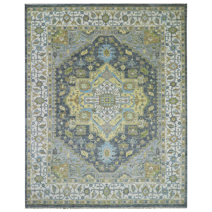 Heriz Wool Hand Knotted Rug Grey White 11.10X14.9 -O079912