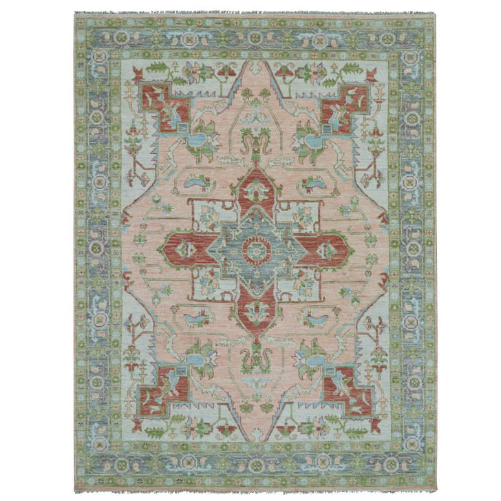 Heriz Wool Hand Knotted Rug Pink Blue 9.1X12.0 -O079930