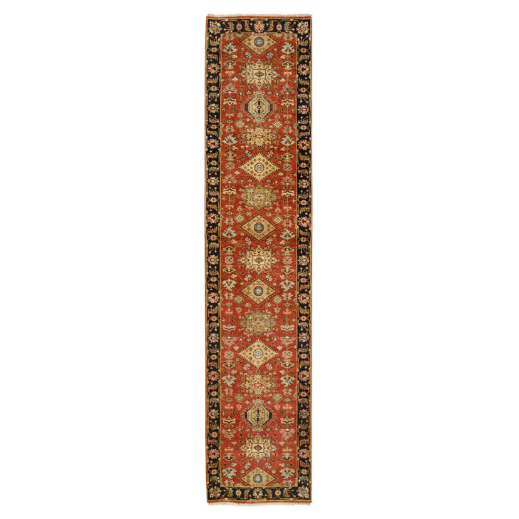 Heriz Wool Hand Knotted Rug Red Black 2.9X12.0 -O064632