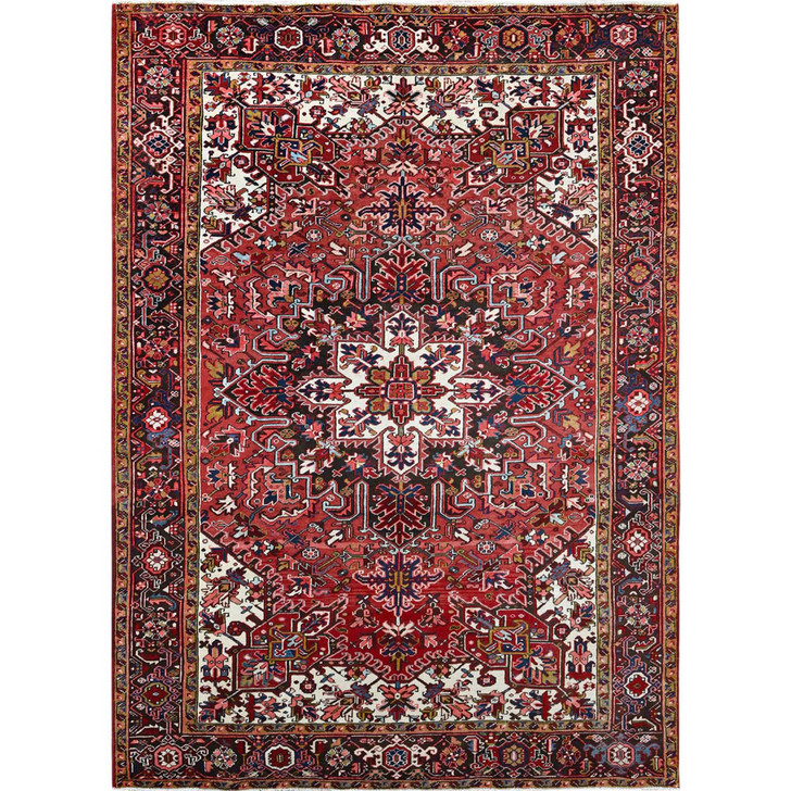 Heriz Wool Hand Knotted Rug Red Black 7.0X9.8 -O0119