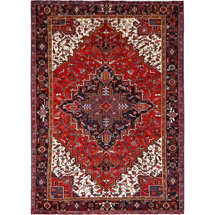 Heriz Wool Hand Knotted Rug Red Black 7.11X11.3 -O085893