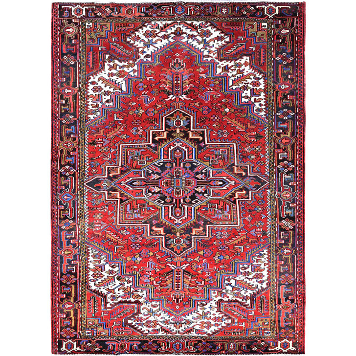 Heriz Wool Hand Knotted Rug Red Black 8.0X11.0 -O085928