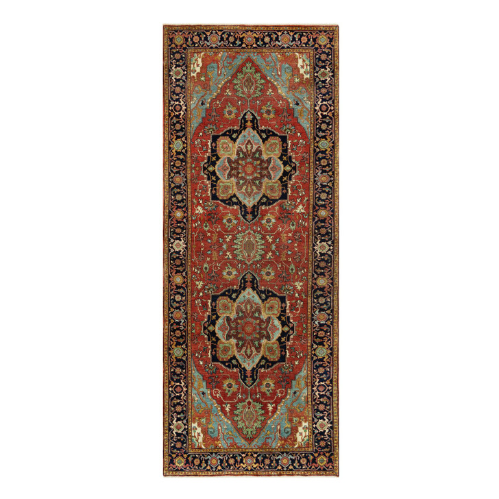 Heriz Wool Hand Knotted Rug Red Blue 3.10X10.2 -O090664