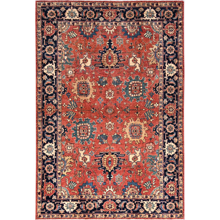Heriz Wool Hand Knotted Rug Red Blue 6.1X8.10 -O086586