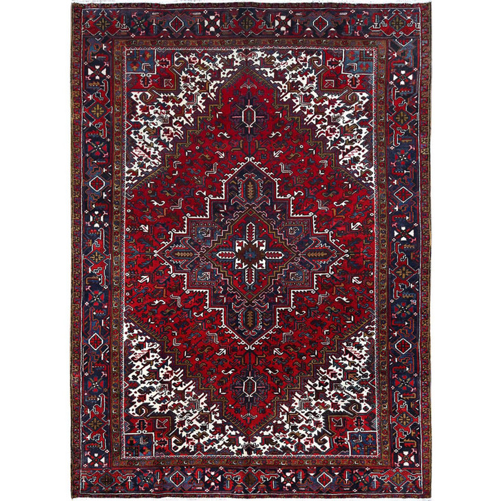 Heriz Wool Hand Knotted Rug Red Blue 7.9X10.9 -O0174