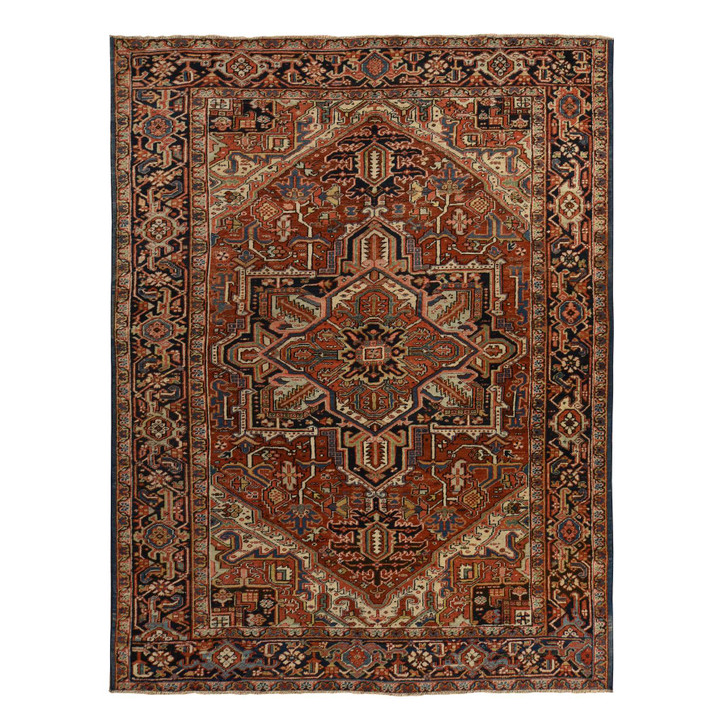 Heriz Wool Hand Knotted Rug Red Charcoal Black 8.1X10.4 -O078303