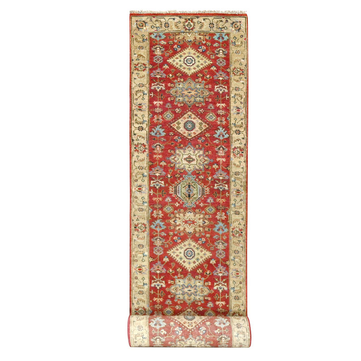 Heriz Wool Hand Knotted Rug Red Gold 2.9X15.10 -O084520