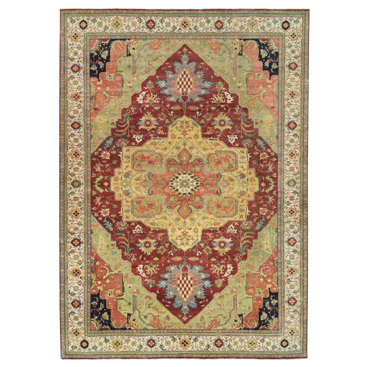 Heriz Wool Hand Knotted Rug Red Ivory 12.0X18.2 -O065502