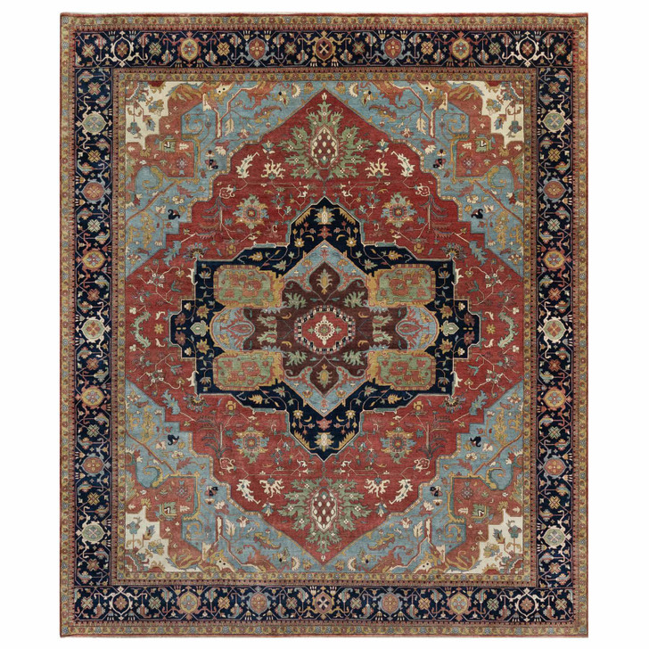 Heriz Wool Hand Knotted Rug Red Navy Blue 13.9X16.2 -O090744