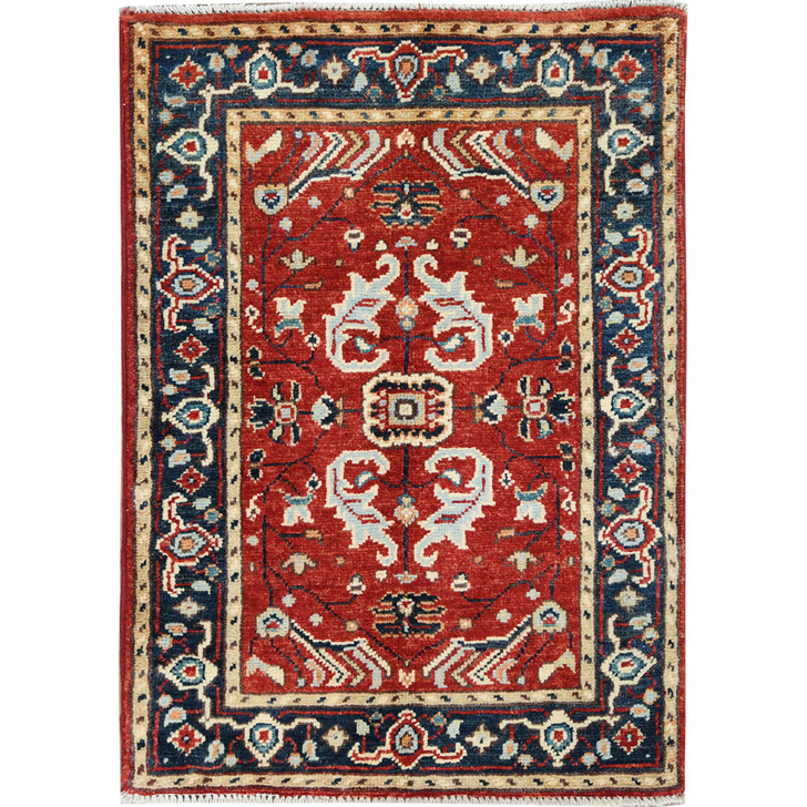 Heriz Wool Hand Knotted Rug Red Navy Blue 2.0X2.10 -O082860