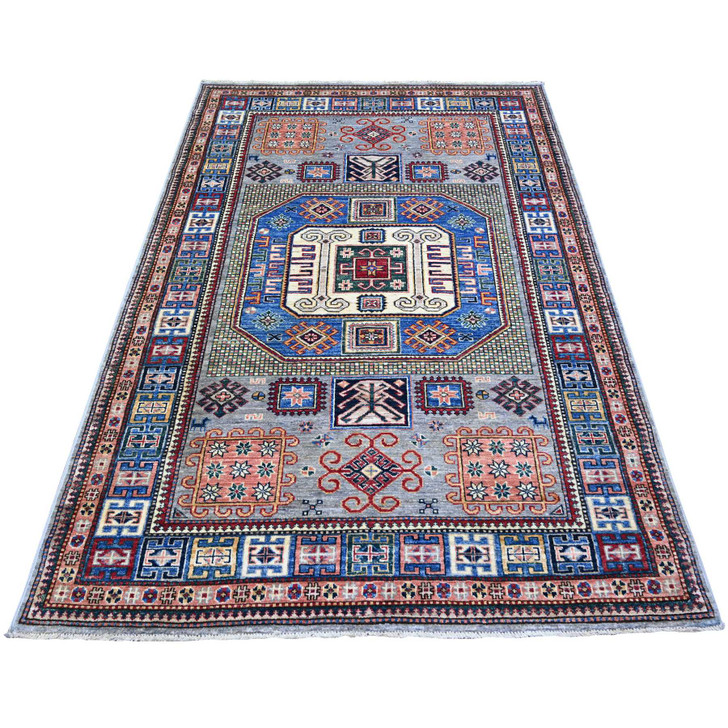 Kazak Wool Hand Knotted Rug Blue Blue 4.11X7.2 -O074799