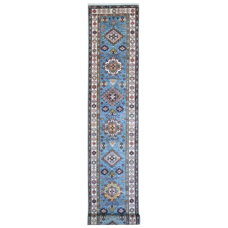 Kazak Wool Hand Knotted Rug Blue Ivory 2.7X19.6 -O089638