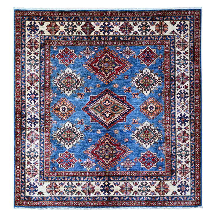 Kazak Wool Hand Knotted Rug Blue Ivory 6.0X6.3 -O089256