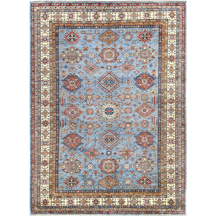 Kazak Wool Hand Knotted Rug Blue Ivory 8.8X12.2 -O082443