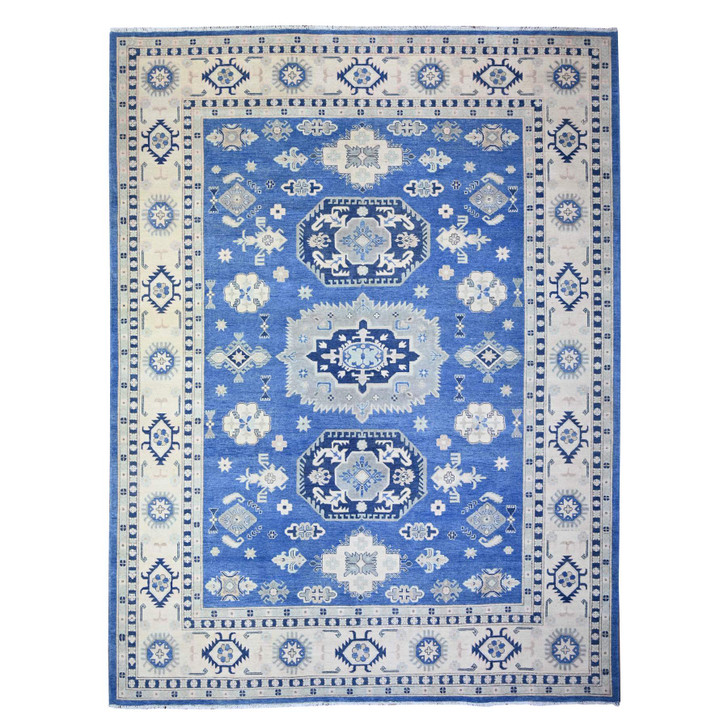 Kazak Wool Hand Knotted Rug Blue Ivory 9.0X11.5 -O074726