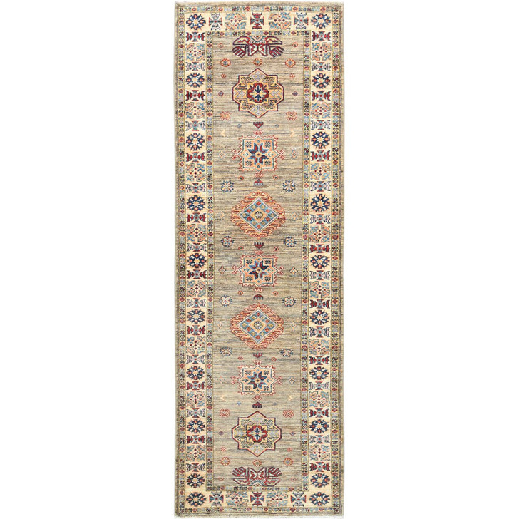 Kazak Wool Hand Knotted Rug Brown Ivory 2.10X8.3 -O082736