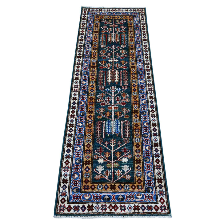 Kazak Wool Hand Knotted Rug Green Blue 1.11X5.8 -O089437