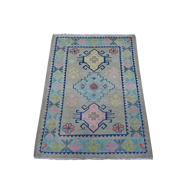 Kazak Wool Hand Knotted Rug Grey Blue 2.10X4.0 -O089400