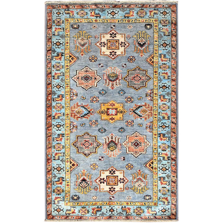Kazak Wool Hand Knotted Rug Grey Gray 3.0X5.0 -O086308