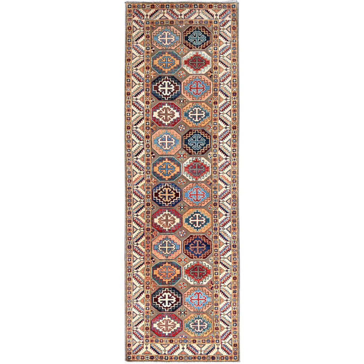 Kazak Wool Hand Knotted Rug Grey Ivory 2.10X9.9 -O086249