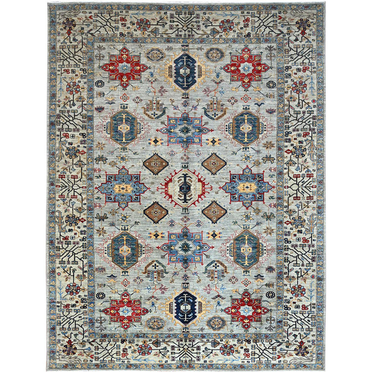 Kazak Wool Hand Knotted Rug Grey Ivory 8.9X11.9 -O086538