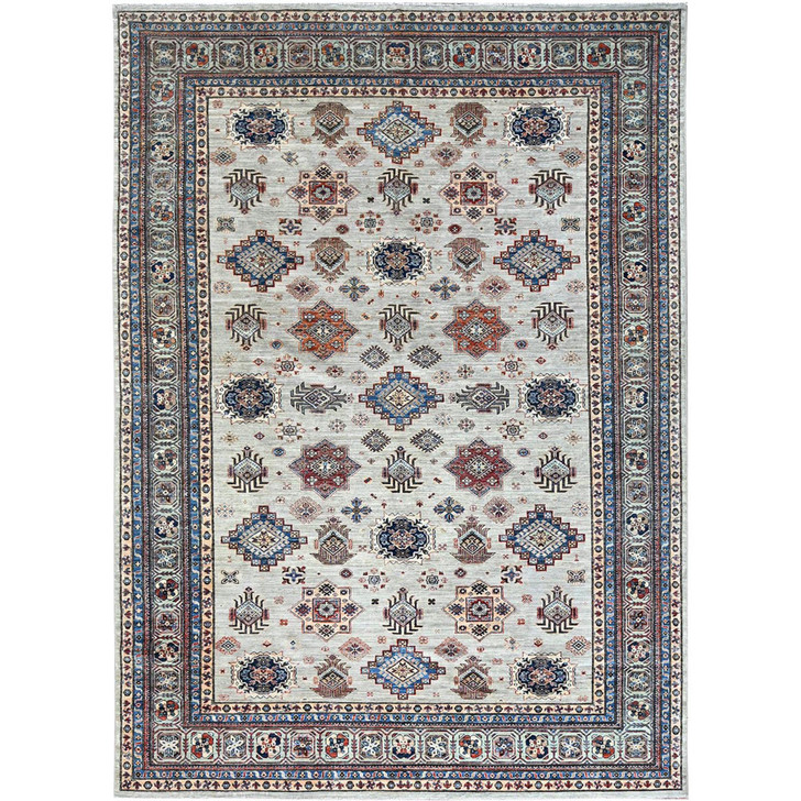 Kazak Wool Hand Knotted Rug Grey Ivory 9.11X13.8 -O086886