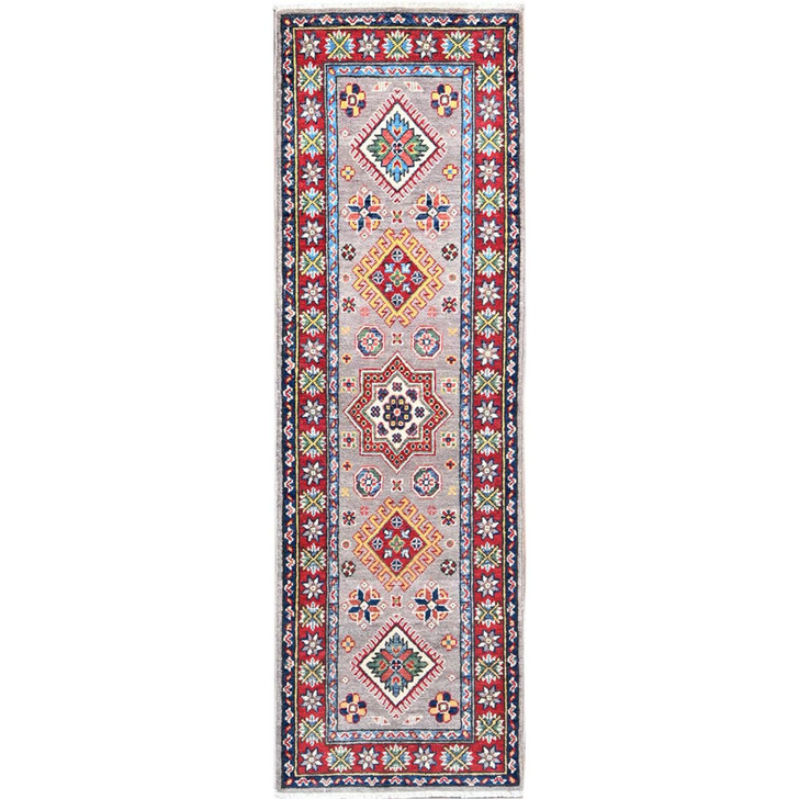 Kazak Wool Hand Knotted Rug Grey Red 2.0X6.5 -O086822