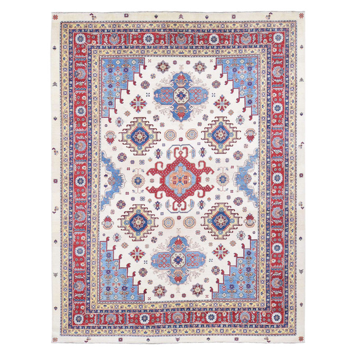 Kazak Wool Hand Knotted Rug Ivory Red 10.0X13.3 -O080649