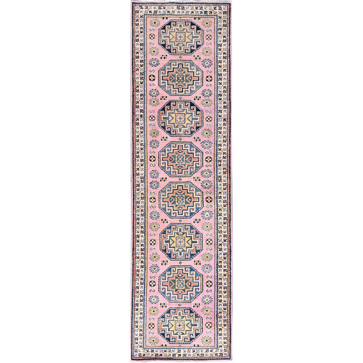 Kazak Wool Hand Knotted Rug Pink Ivory 2.7X9.7 -O086287
