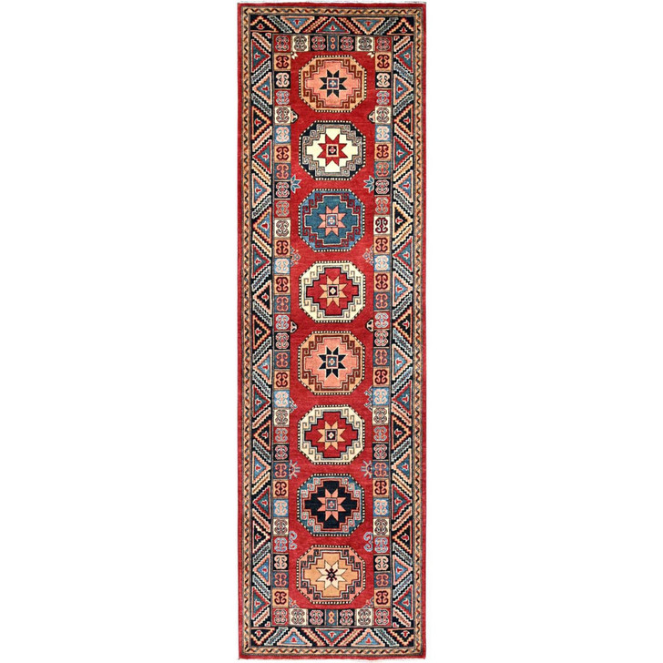 Kazak Wool Hand Knotted Rug Red Blue 2.8X9.9 -O086449